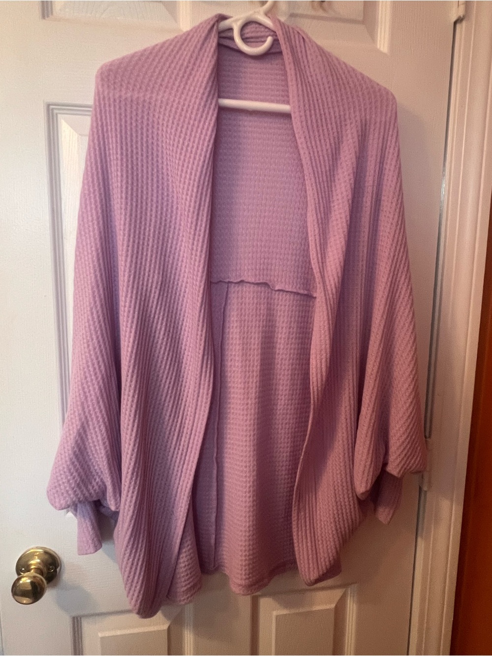 Women's Lavender Open-Front Waffle Knit Cardigan
